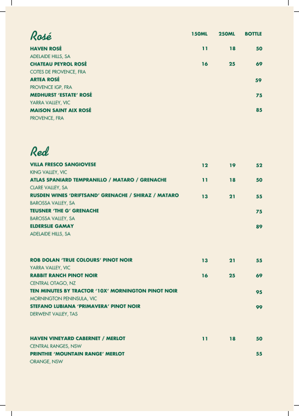 Menu, 4 Pines Landers Pocket