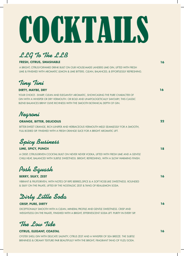 Menu, 4 Pines Landers Pocket