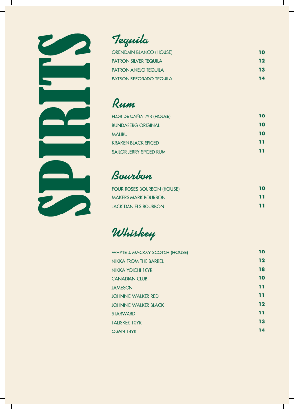 Menu, 4 Pines Landers Pocket