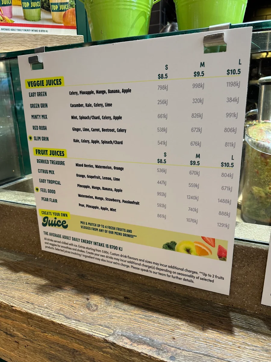 Menu, Top Juice East Village
