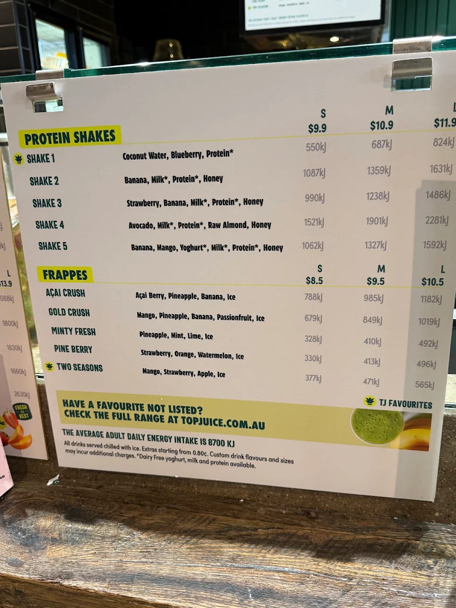 Menu, Top Juice East Village