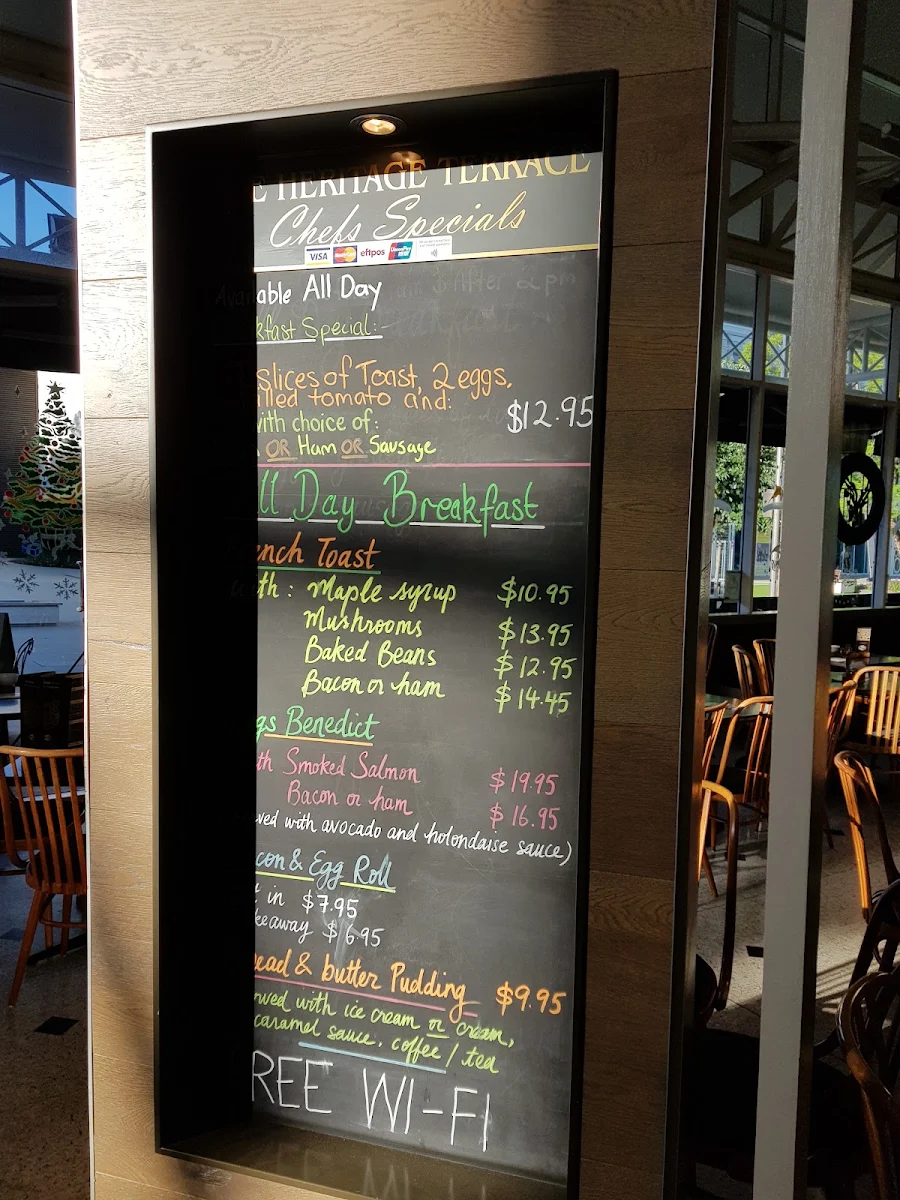 Menu, The Heritage Terrace Cafe