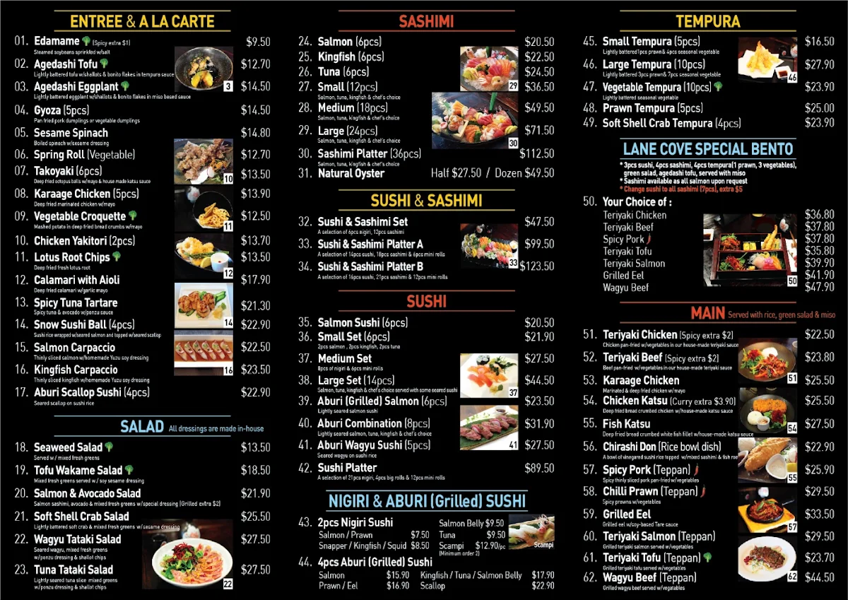 Menu, Lane Cove Sushi Bar