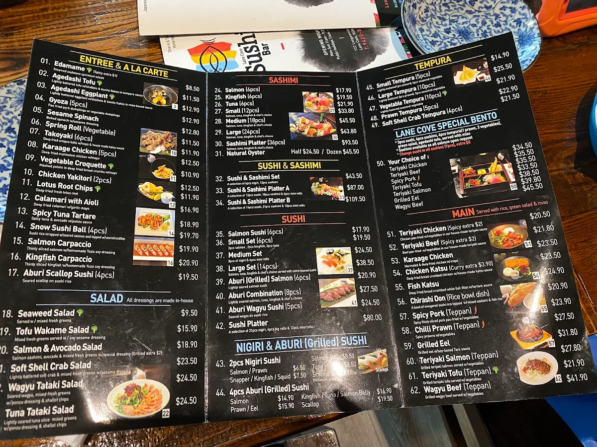 Menu, Lane Cove Sushi Bar