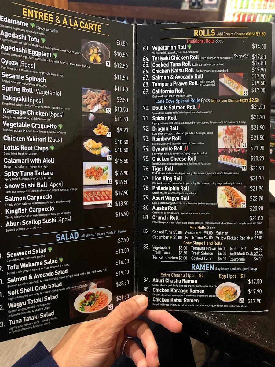 Menu, Lane Cove Sushi Bar