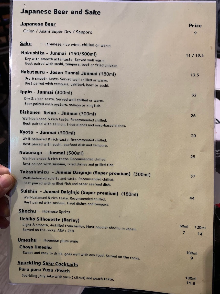 Menu, Lane Cove Sushi Bar