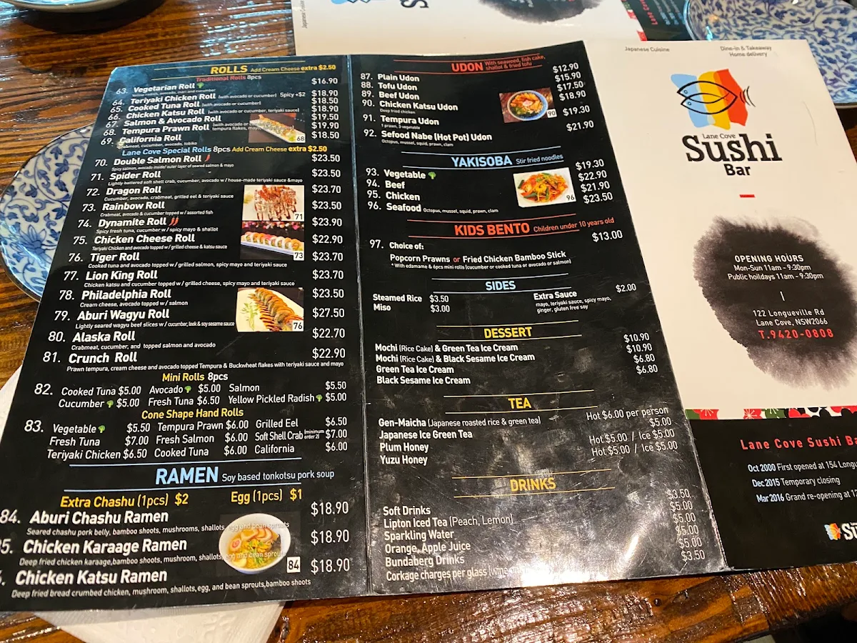 Menu, Lane Cove Sushi Bar