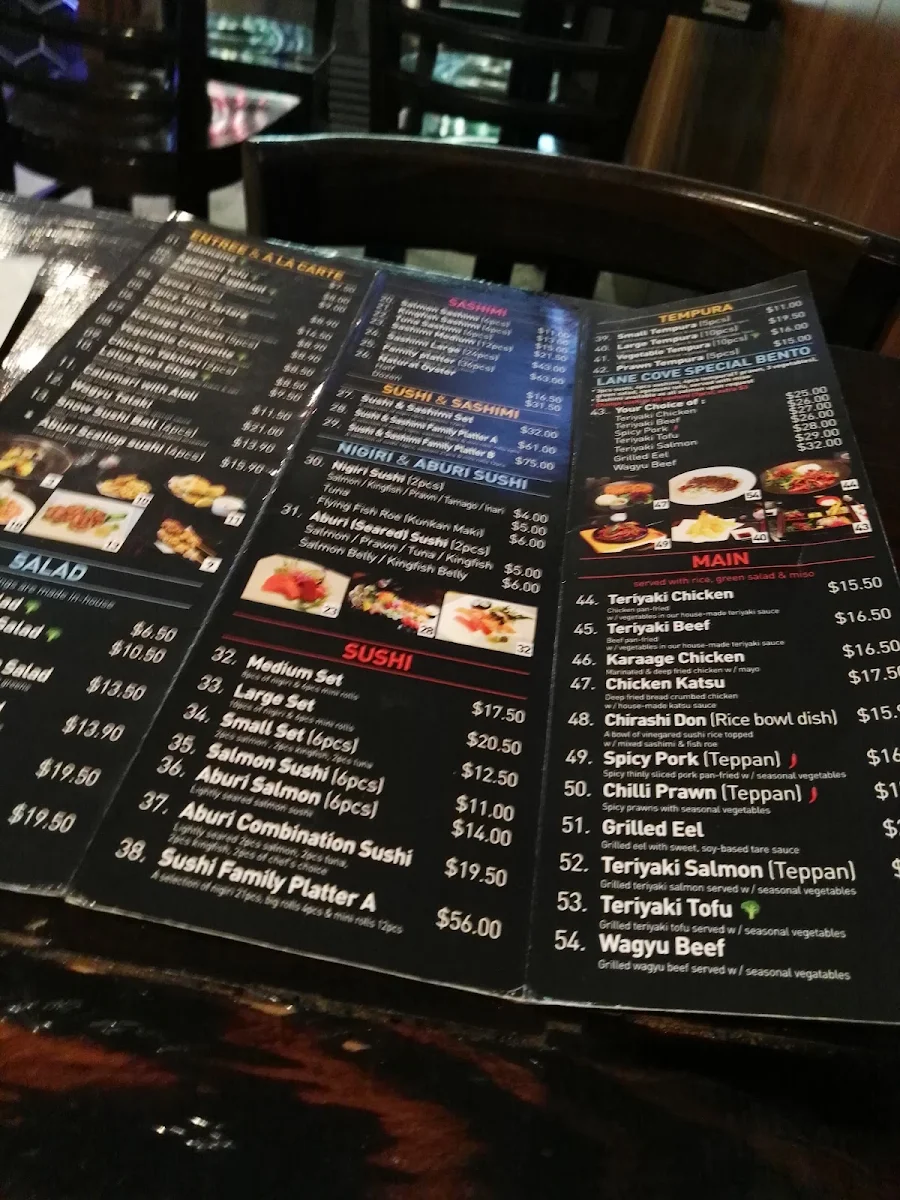 Menu, Lane Cove Sushi Bar