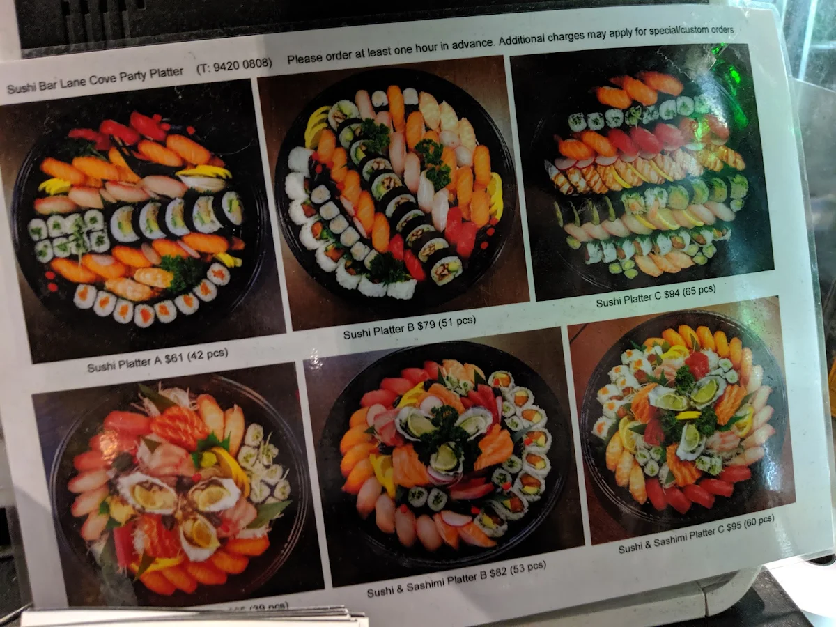 Menu, Lane Cove Sushi Bar