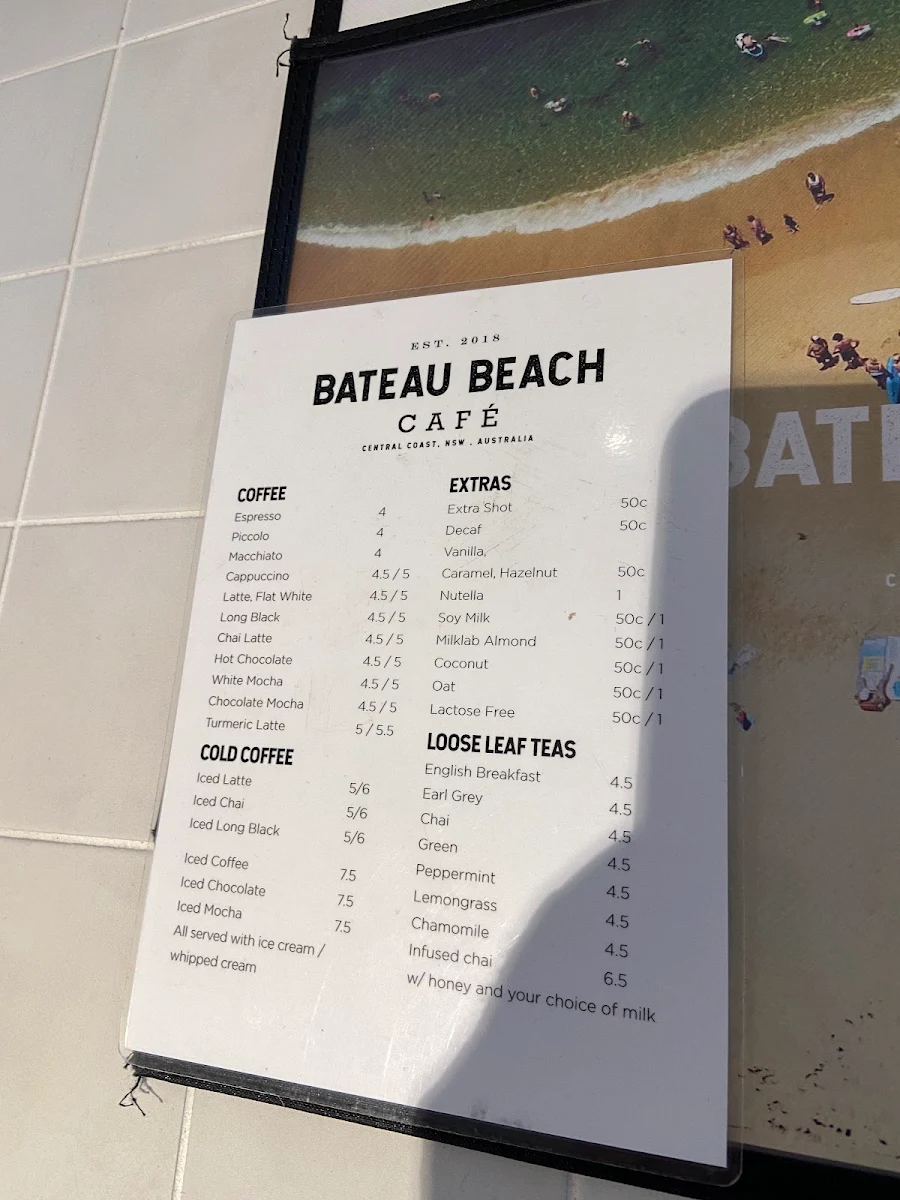 Menu, Bateau Beach Cafe