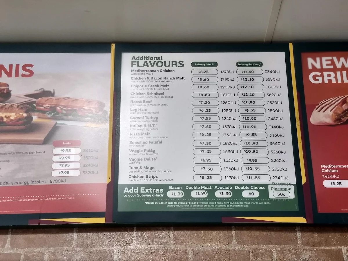 Menu, Subway