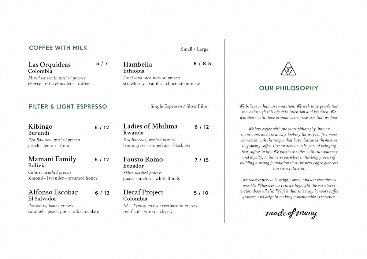 Menu, Brighter Coffee