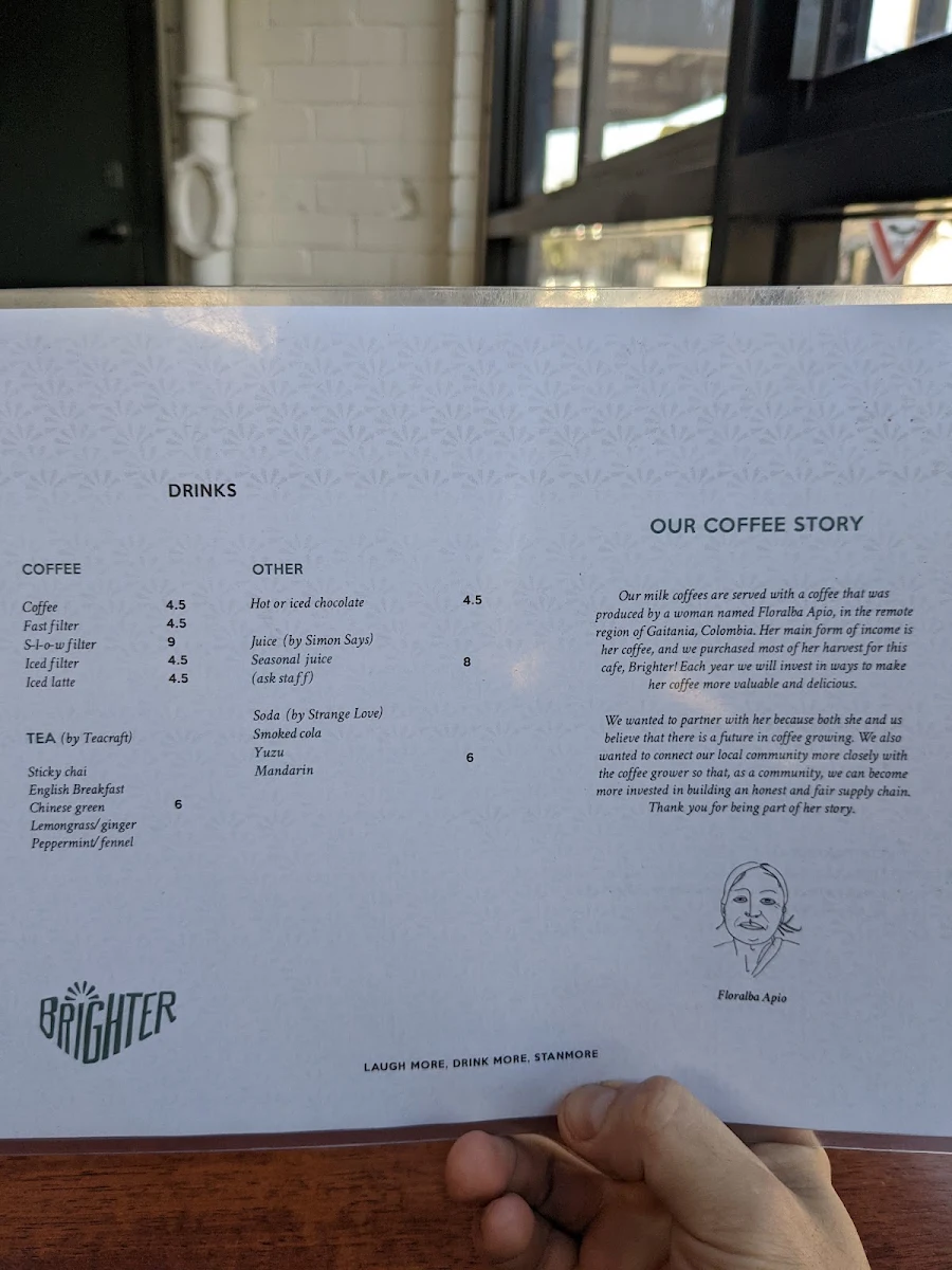 Menu, Brighter Coffee