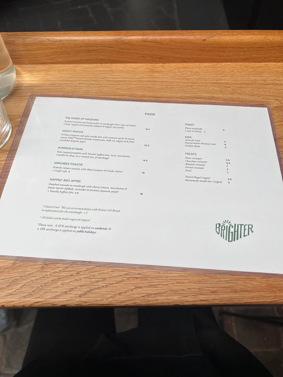 Menu, Brighter Coffee