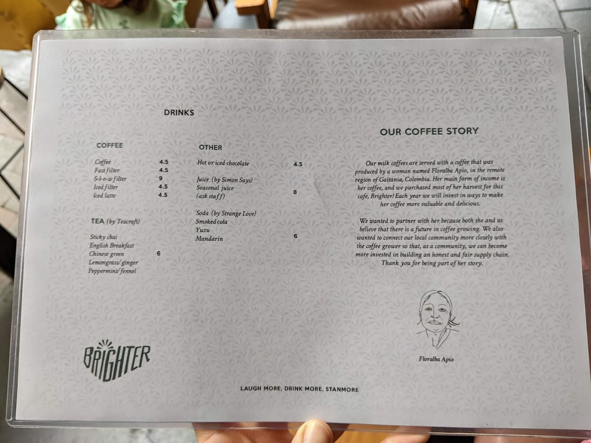Menu, Brighter Coffee