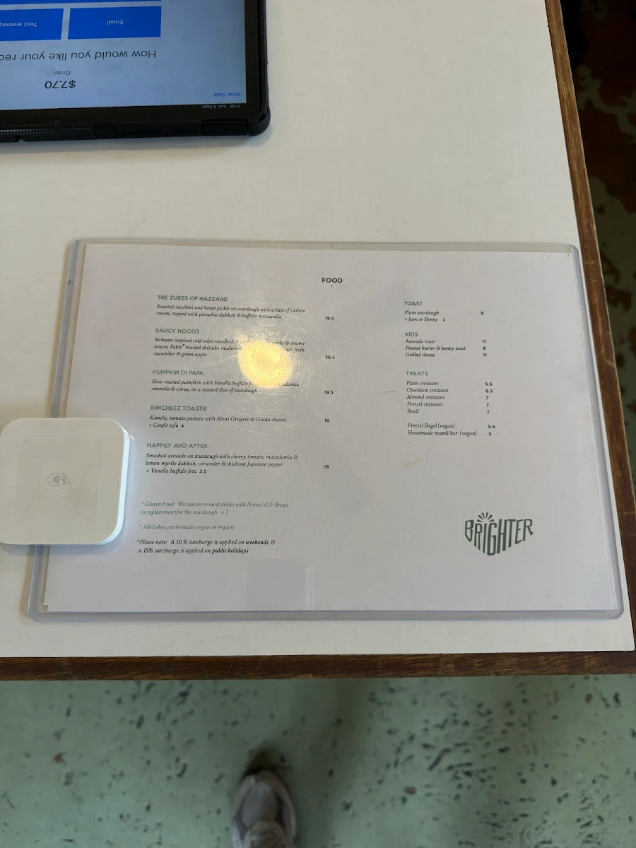Menu, Brighter Coffee