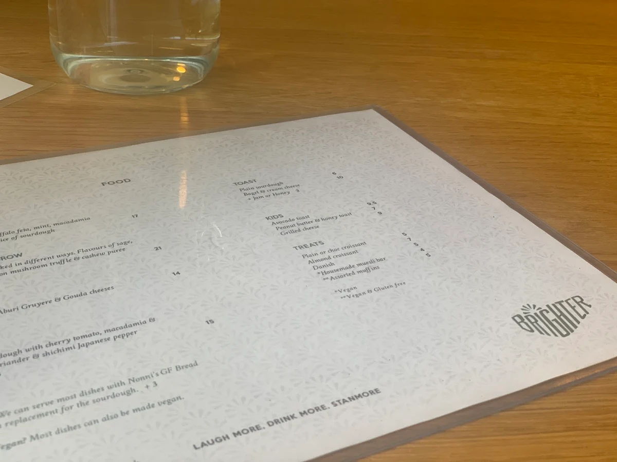 Menu, Brighter Coffee
