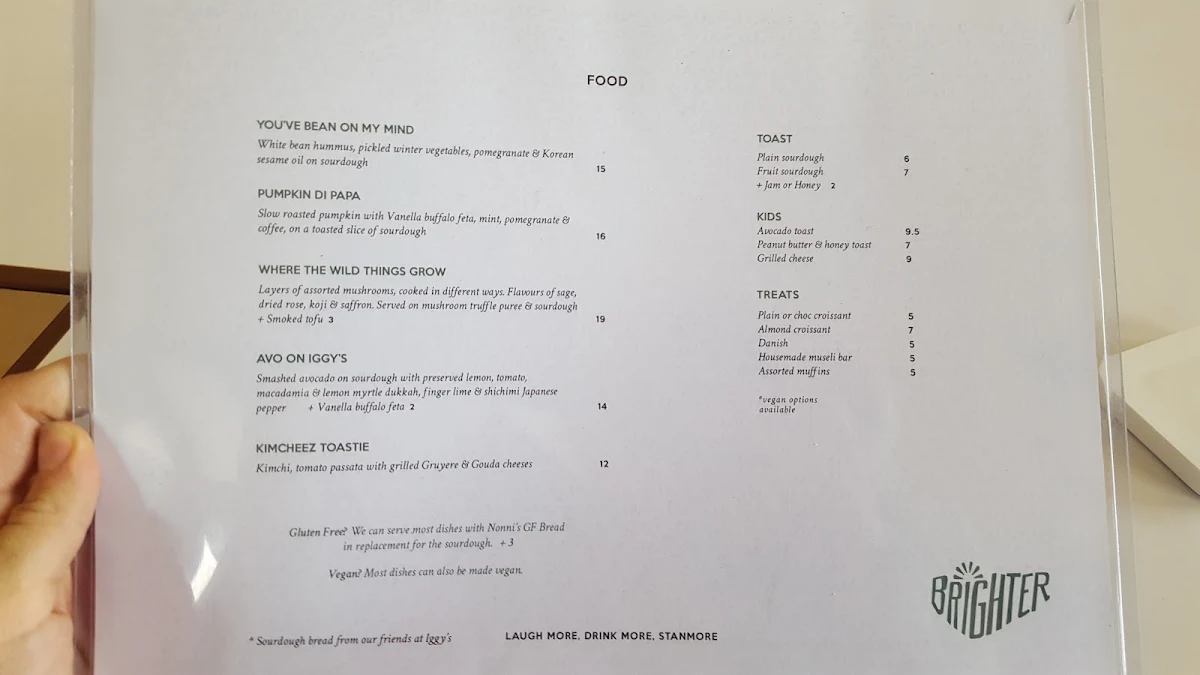 Menu, Brighter Coffee