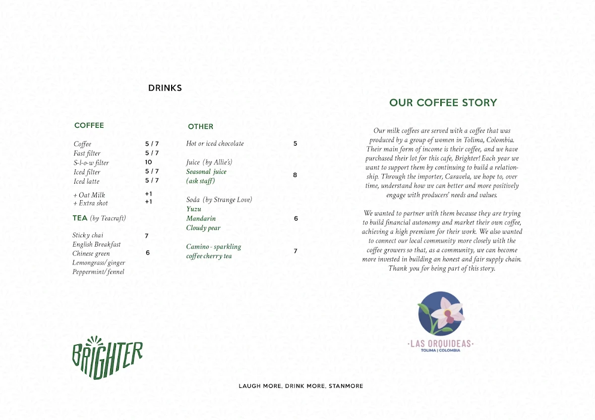 Menu, Brighter Coffee