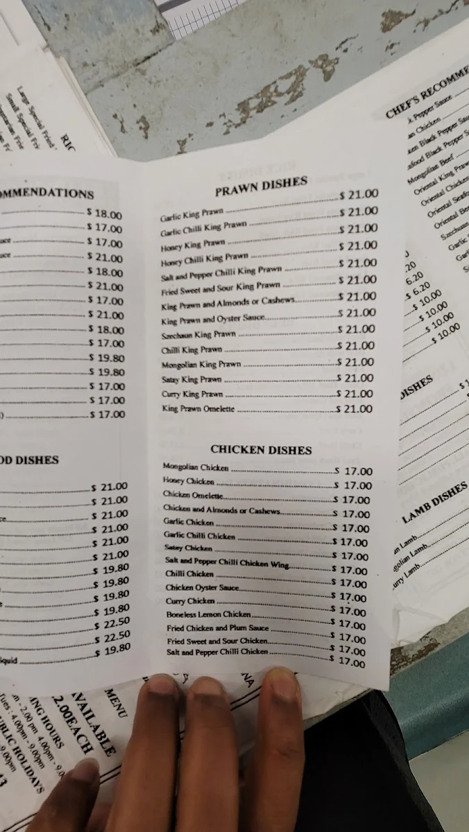 Menu, Gar Heng Chinese Restaurant