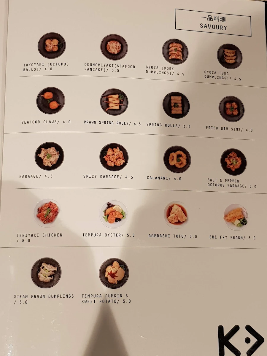 Menu, Kintaro Sushi