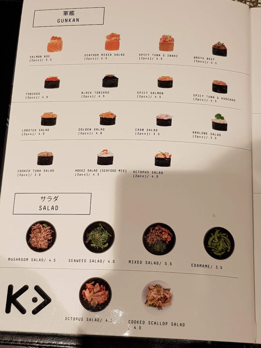 Menu, Kintaro Sushi