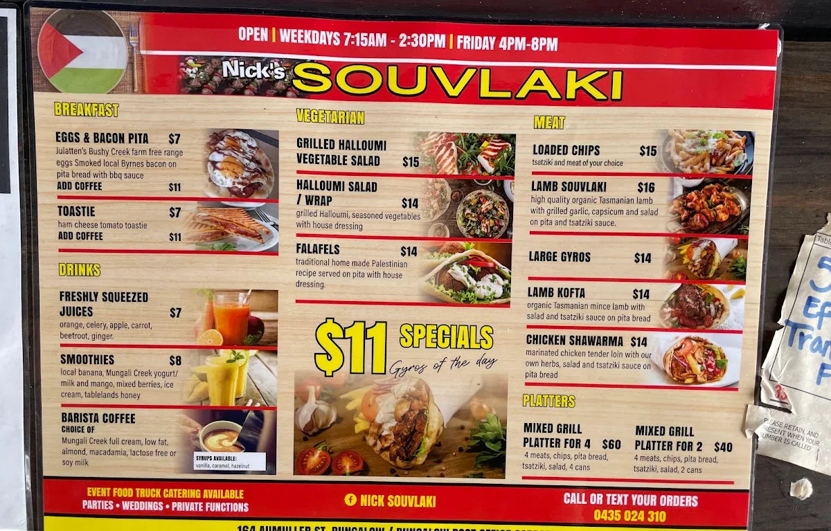 Menu, Cairns Souvlaki Bar & Grill