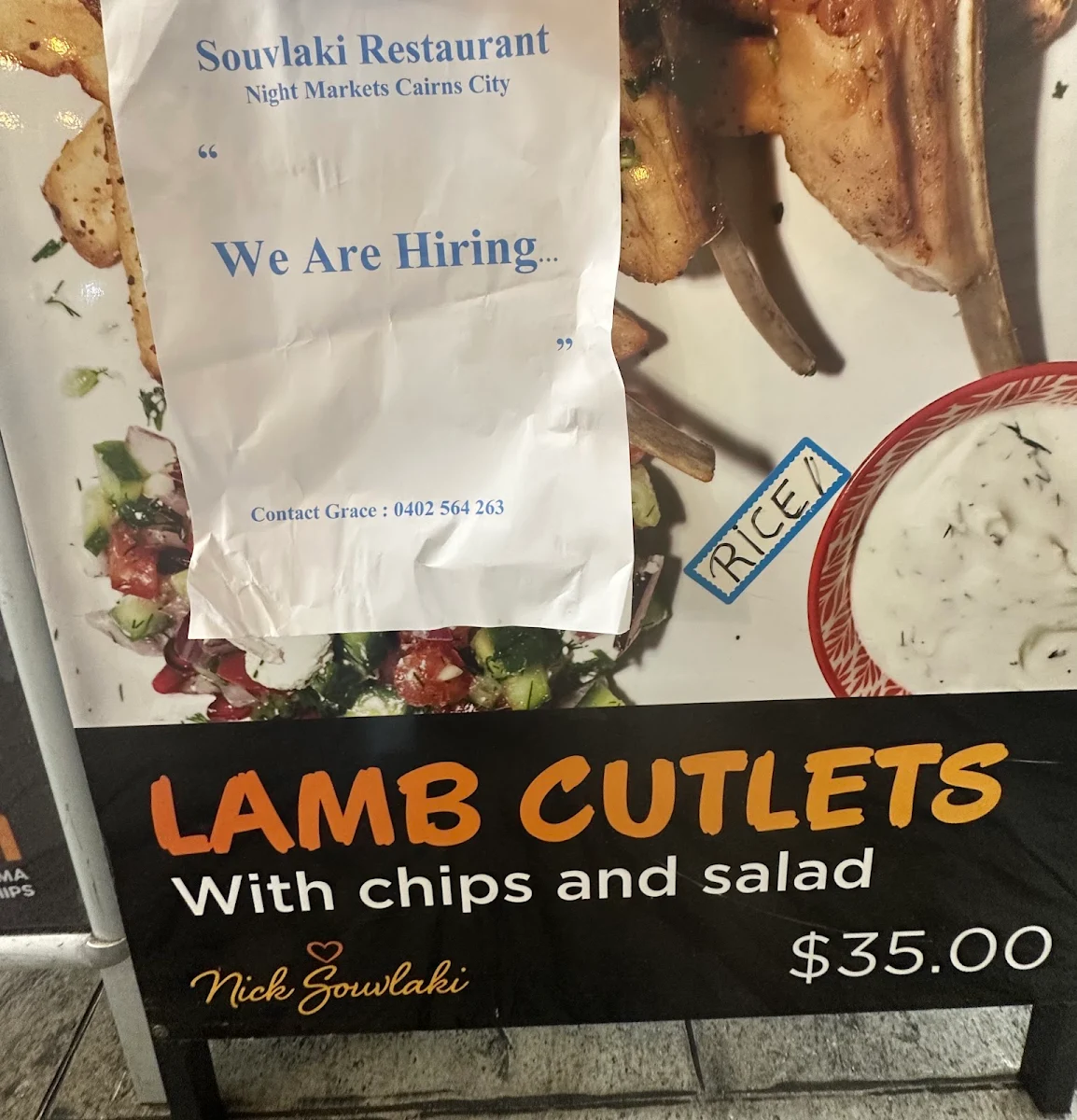 Menu, Cairns Souvlaki Bar & Grill