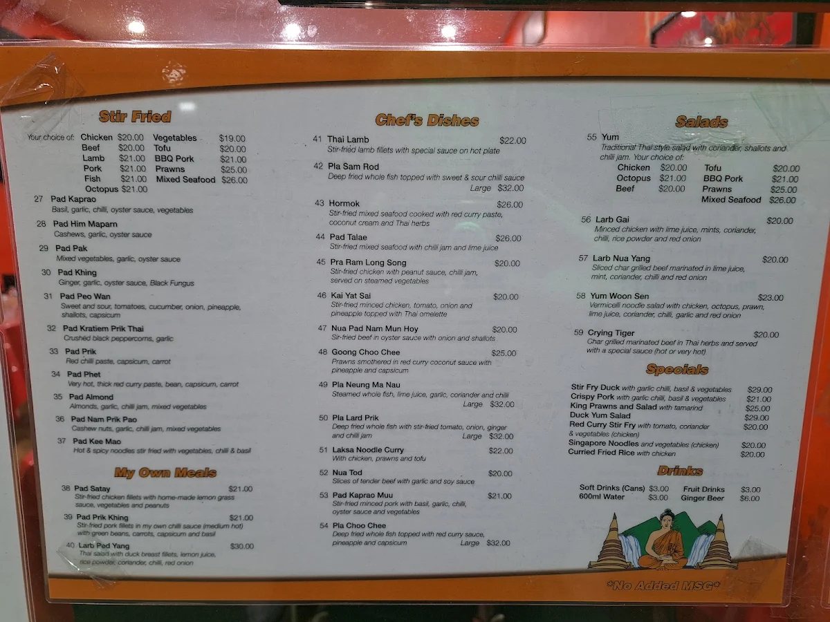 Menu, Thai Inthanon Kitchen