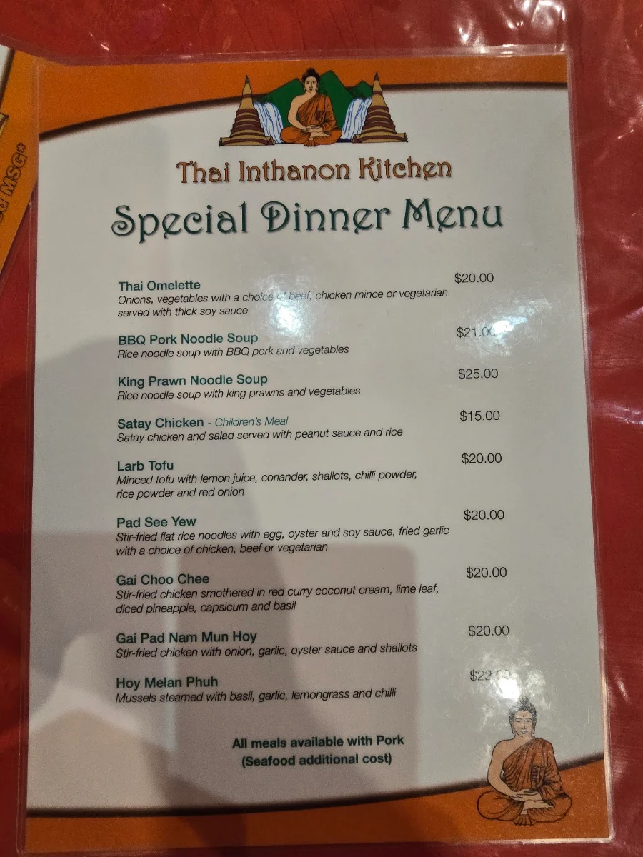 Menu, Thai Inthanon Kitchen