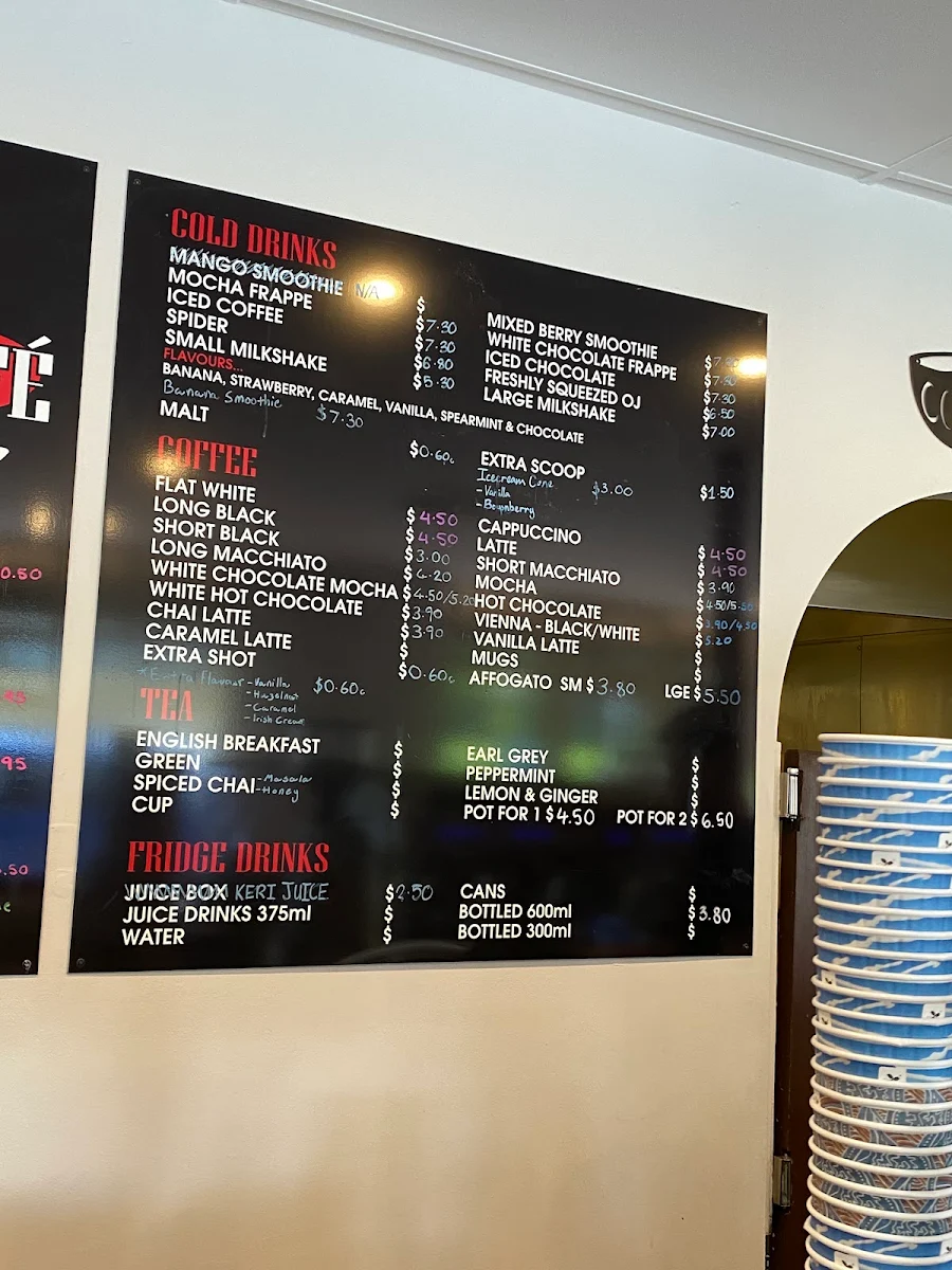 Menu, Cosi's Café