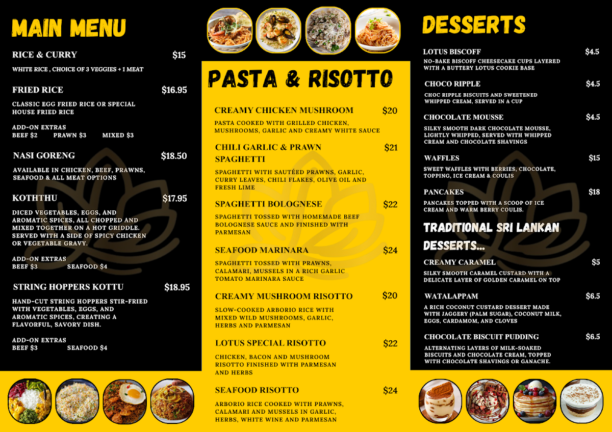 Menu, Lotus Restaurant & Cafe