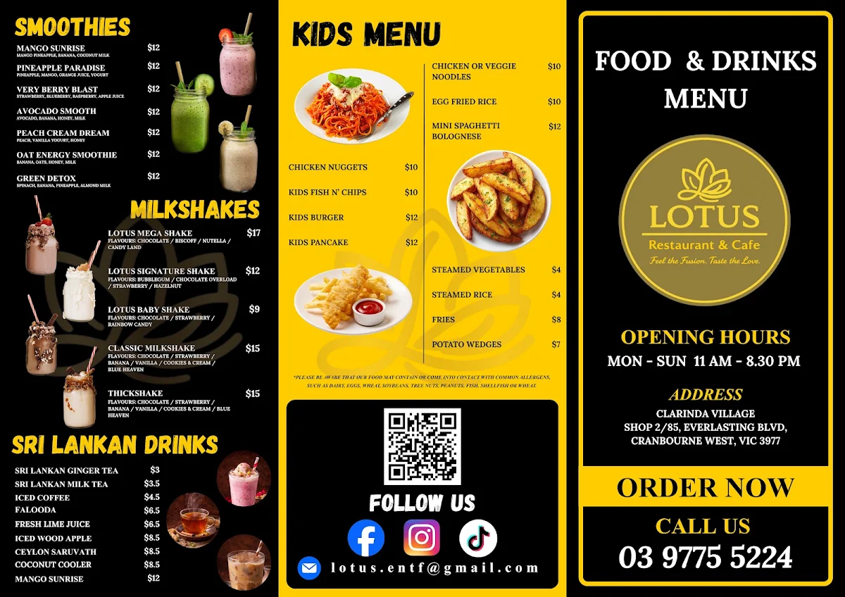 Menu, Lotus Restaurant & Cafe