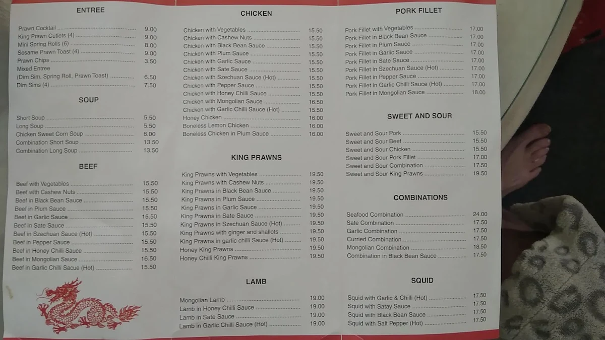 Menu, Fortune Chinese Restaurant