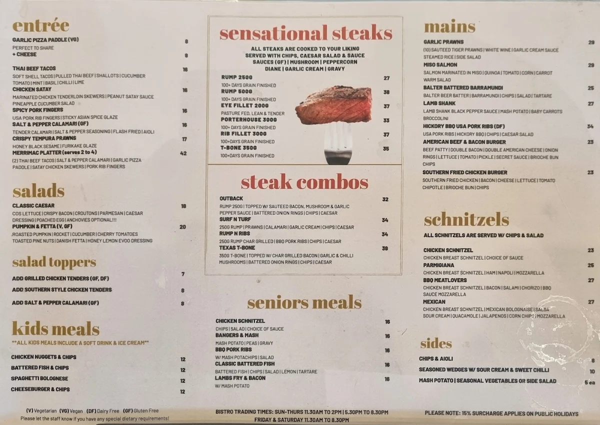 Menu, Merrimac Tavern & Cellarbrations Bottleshop