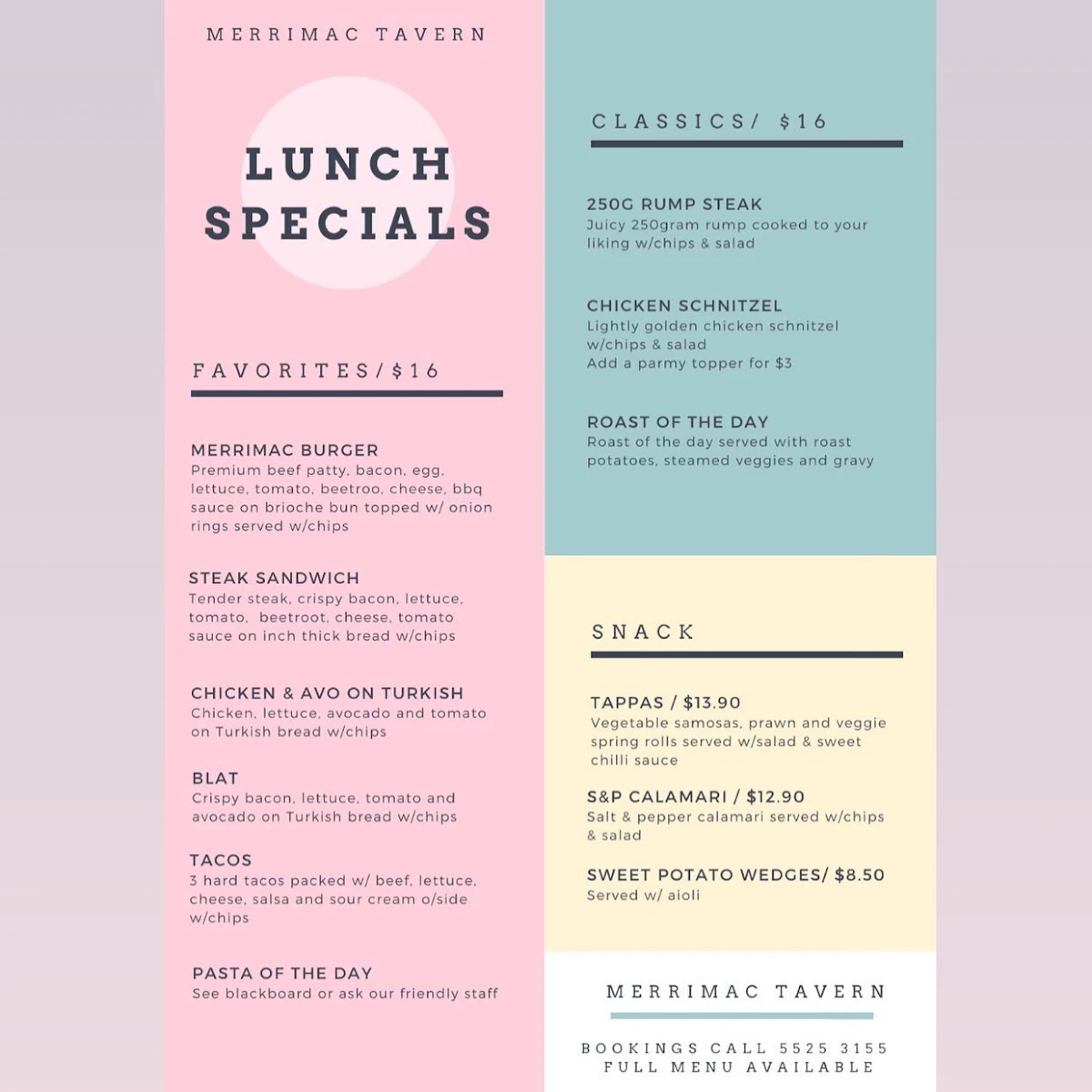 Menu, Merrimac Tavern & Cellarbrations Bottleshop
