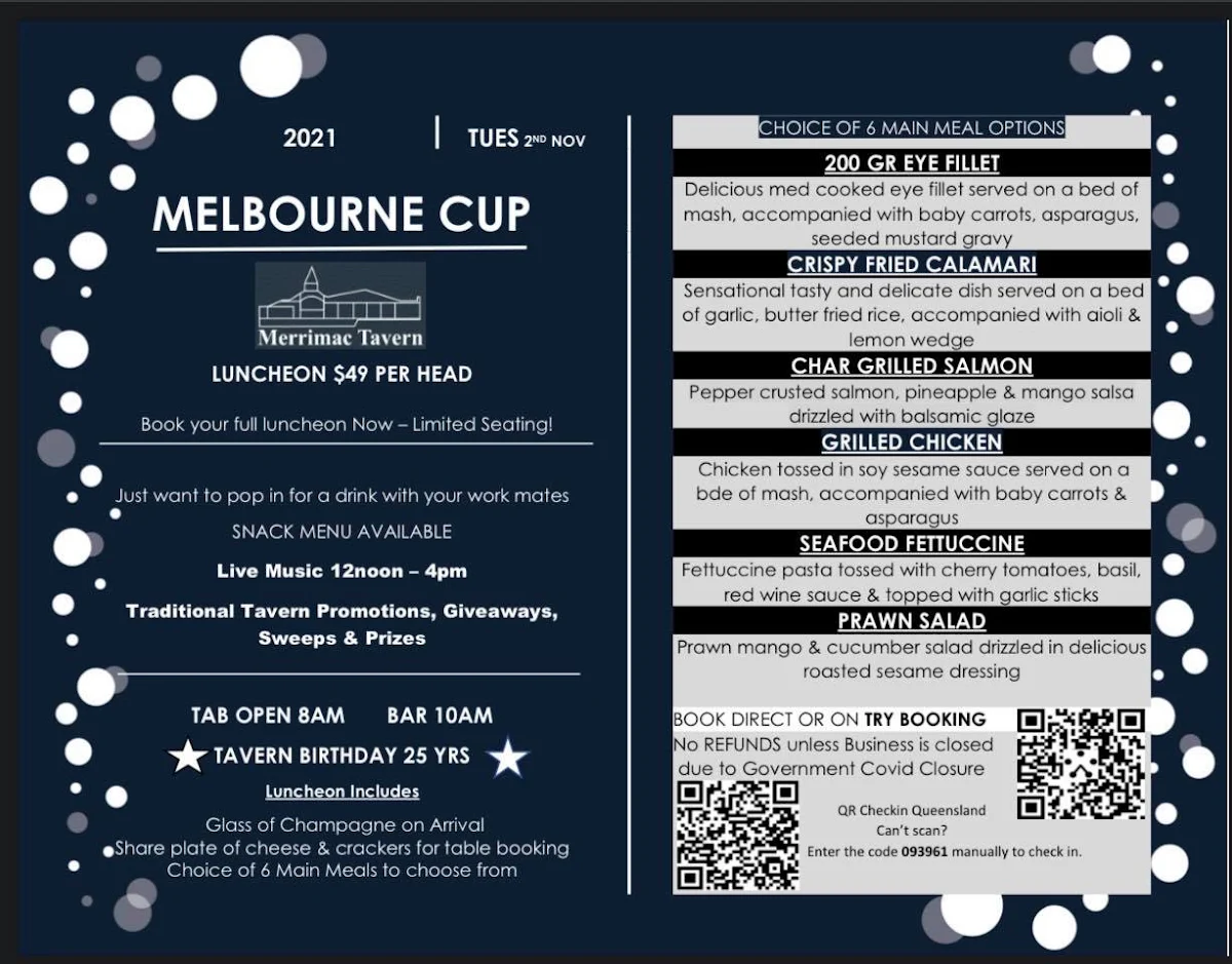 Menu, Merrimac Tavern & Cellarbrations Bottleshop