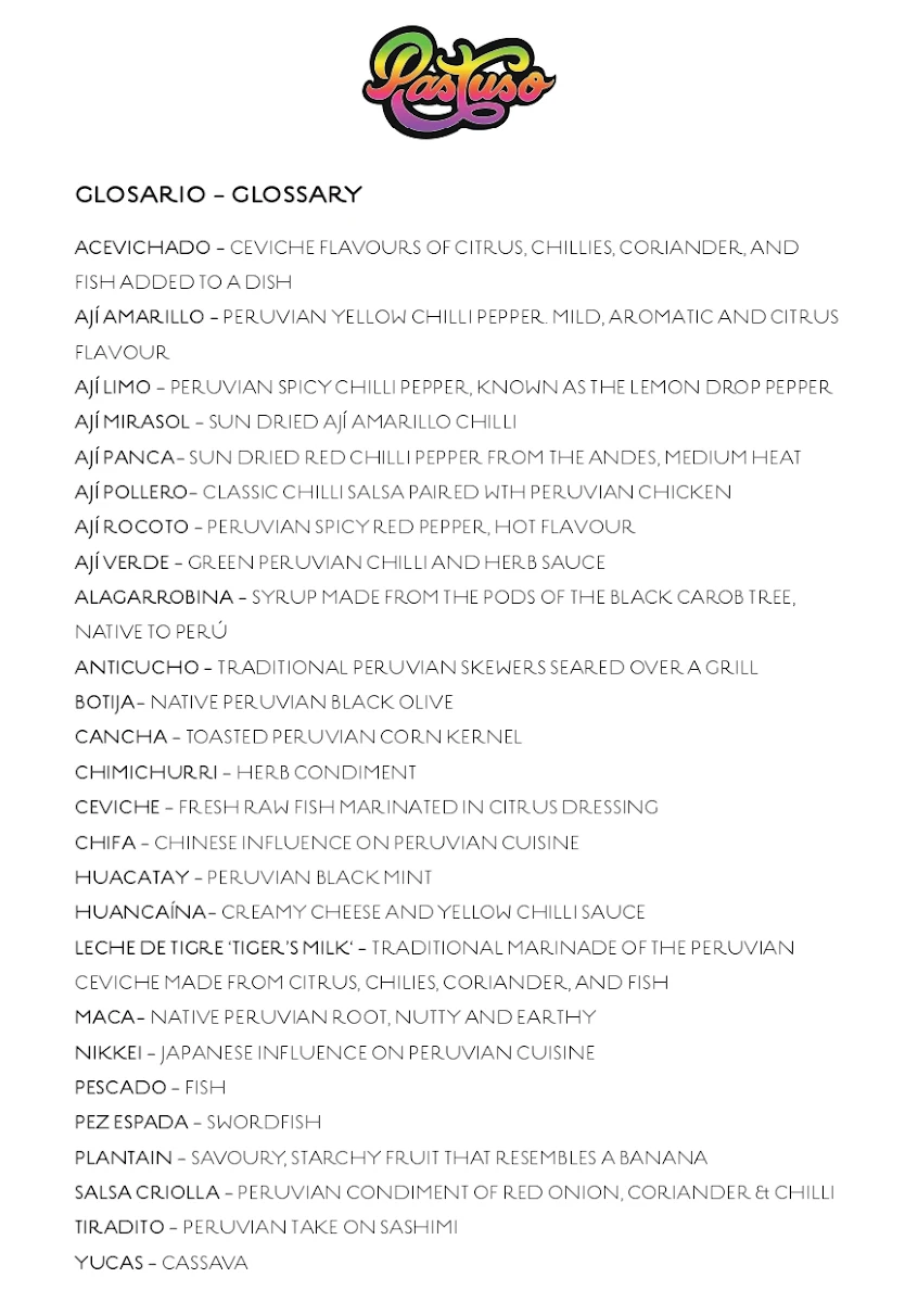 Menu, Pastuso