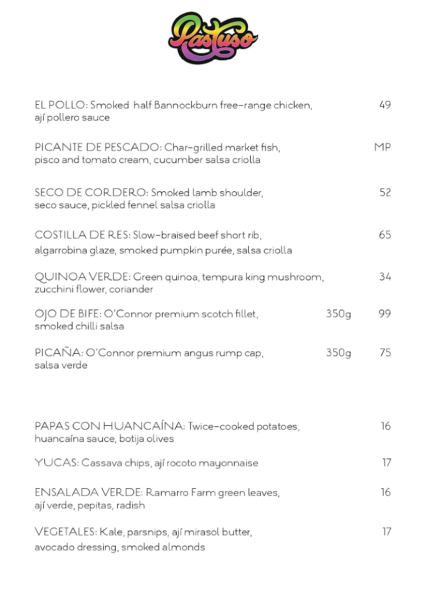 Menu, Pastuso