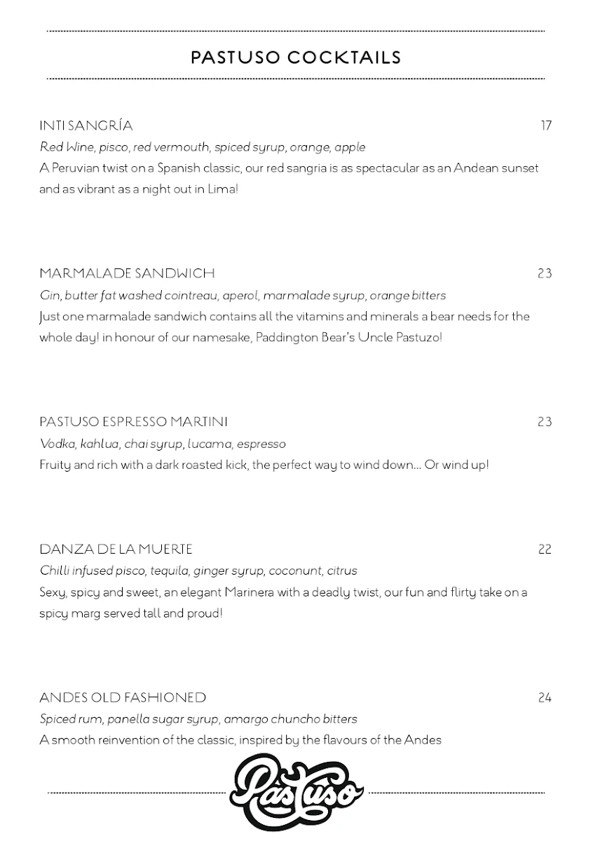 Menu, Pastuso
