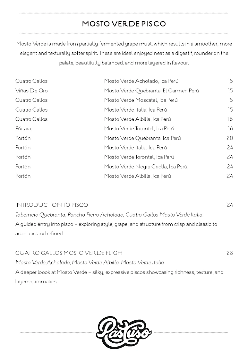 Menu, Pastuso
