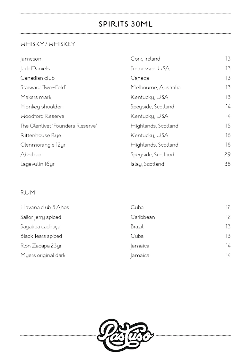 Menu, Pastuso