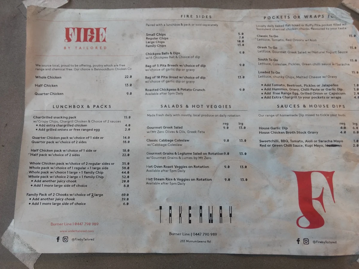 Menu, Murrumbeena Chicken and Souvlaki