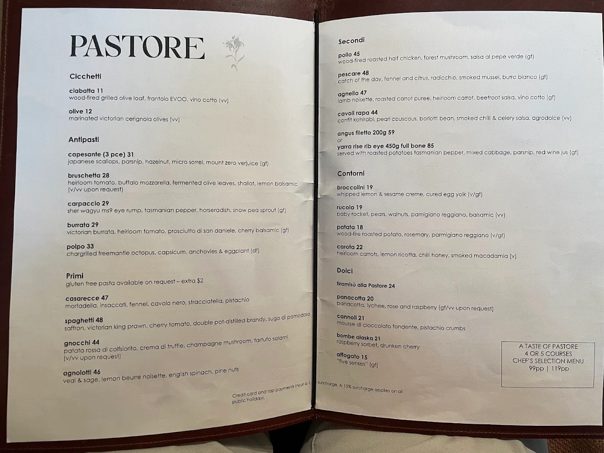 Menu, PASTORE