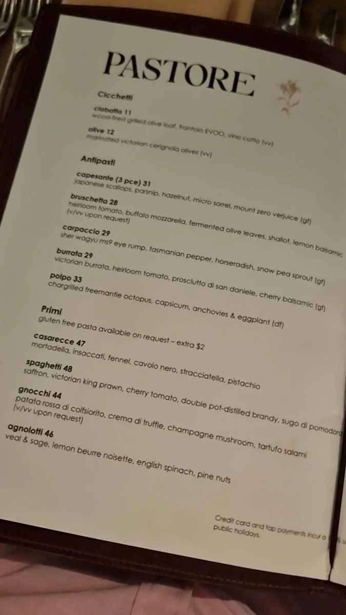 Menu, PASTORE