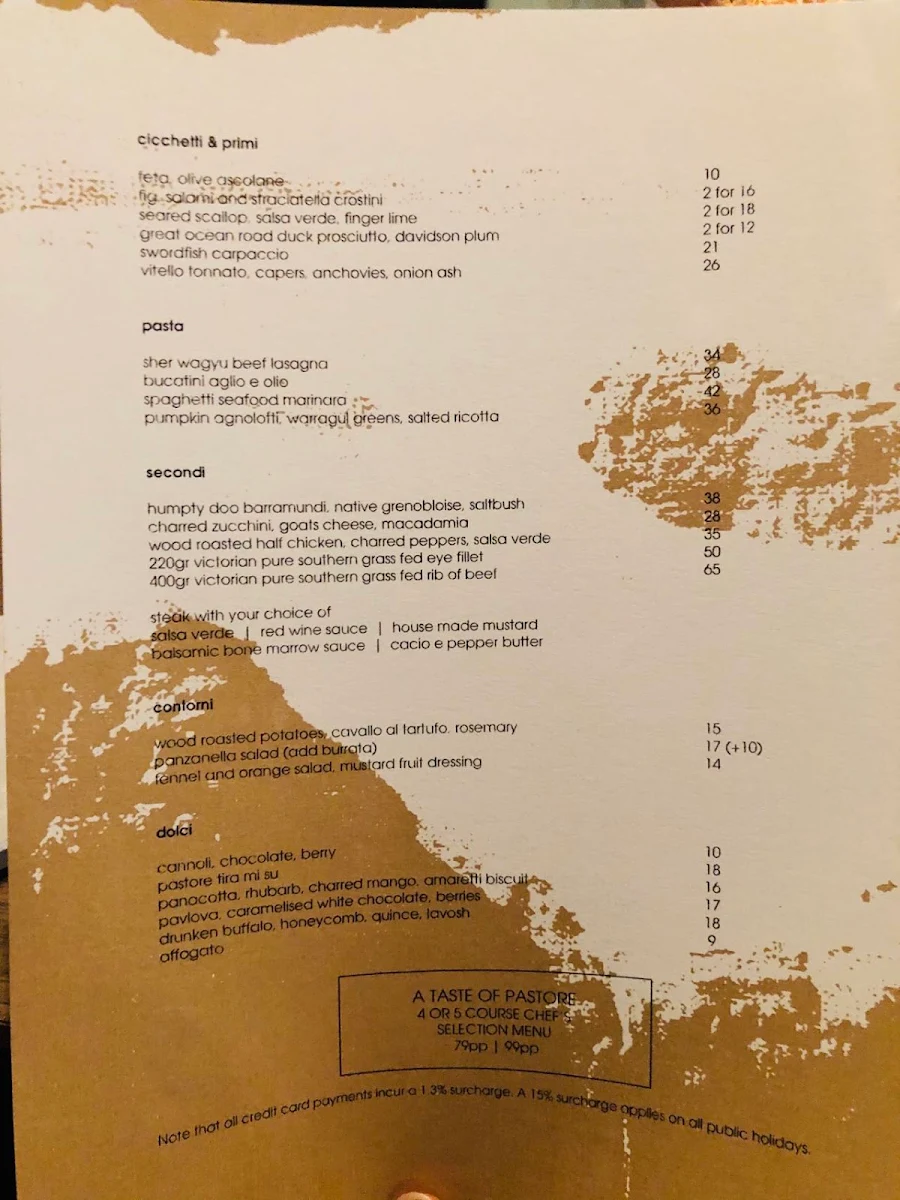 Menu, PASTORE