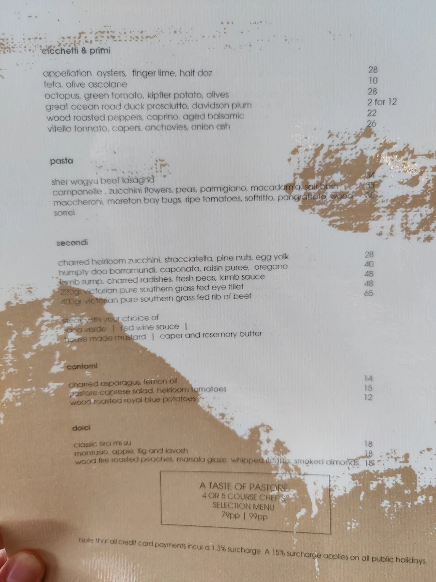 Menu, PASTORE
