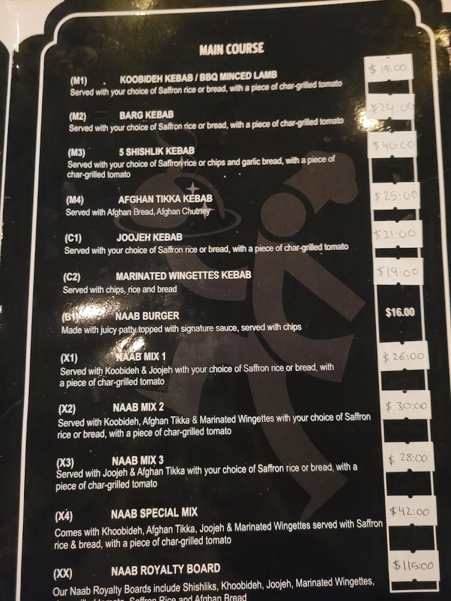 Menu, Naab Restaurant