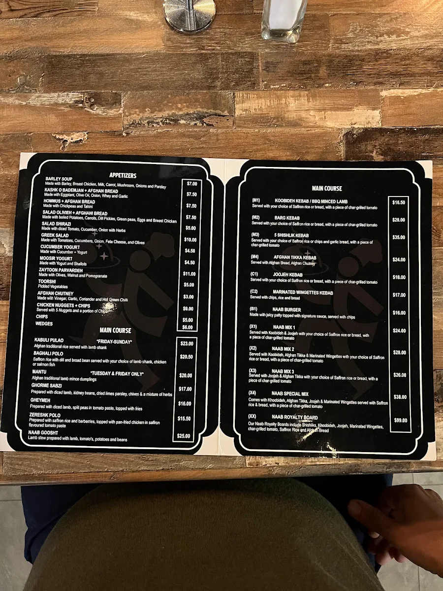 Menu, Naab Restaurant