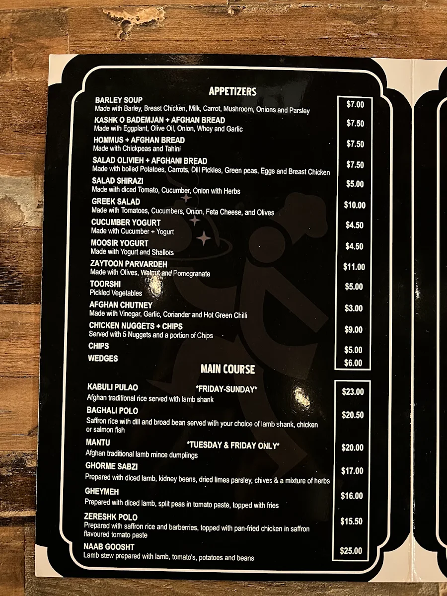 Menu, Naab Restaurant